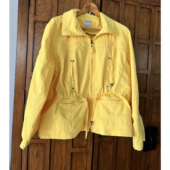 Chico’s Jacket SZ 3 XL Bright Yellow Nautical Windbreaker Zip Pockets Drawcords - Picture 10 of 10